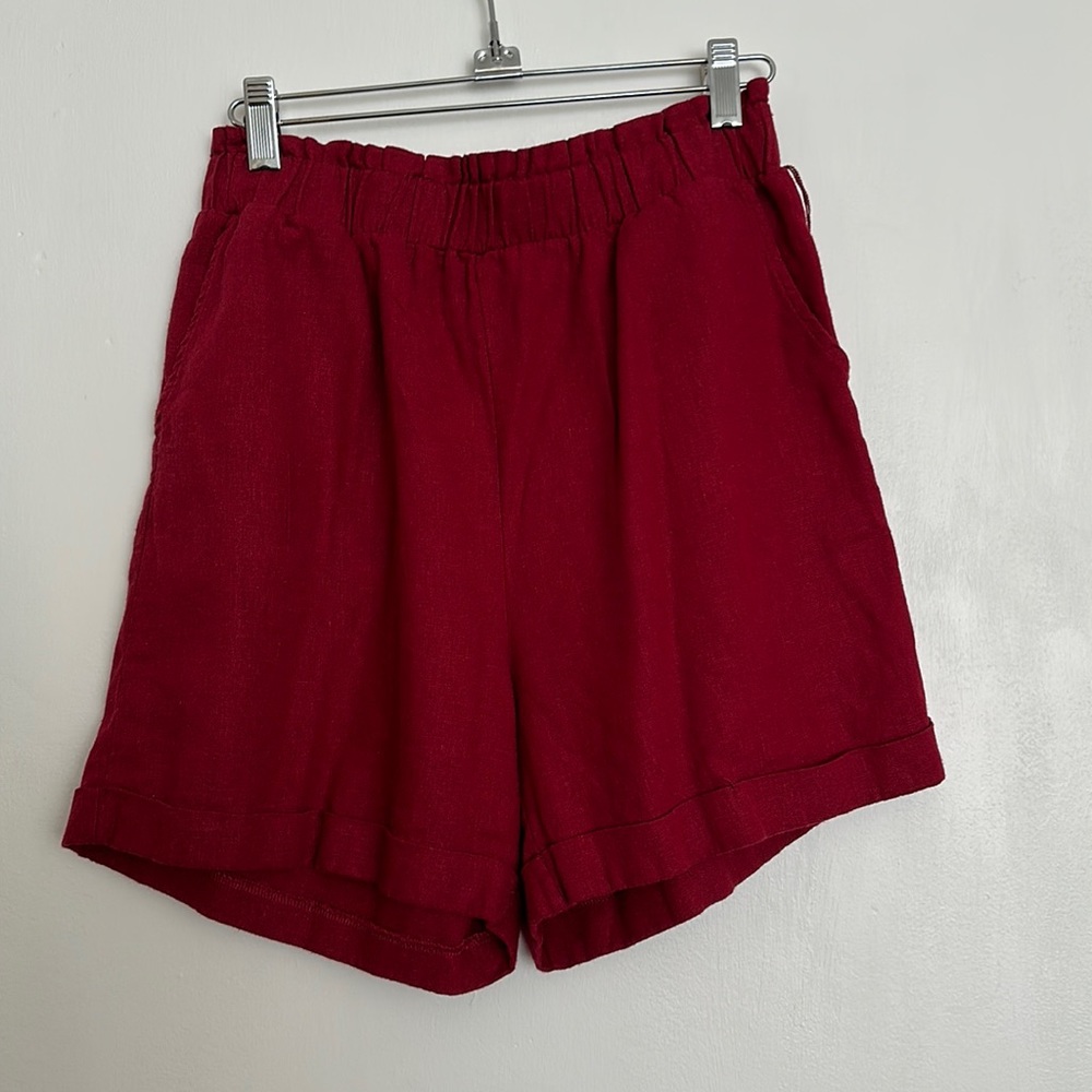 Betsy Boutique Shop Paper Bag Linen Blend Shorts Burgundy